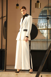 White Bell Bottom Two-piece Business Pants Suit - FashionByTeresa